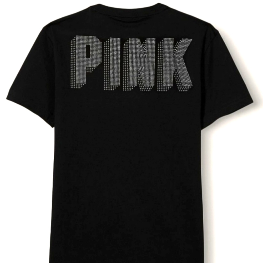 Victoria's Secret Pink Campus Crew Tee Pure Black Shine Logo